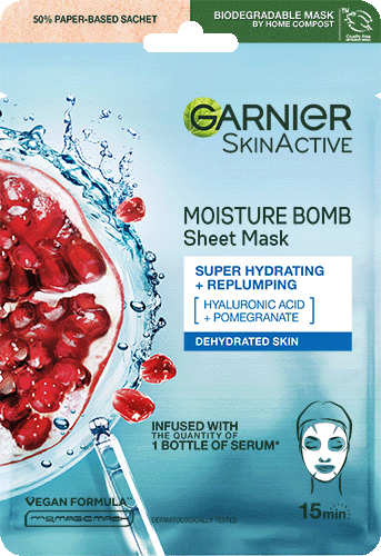 3600541943759 Garnier SkinActive Moisture Bomb  Pomegranate Sheet Mask front 500px